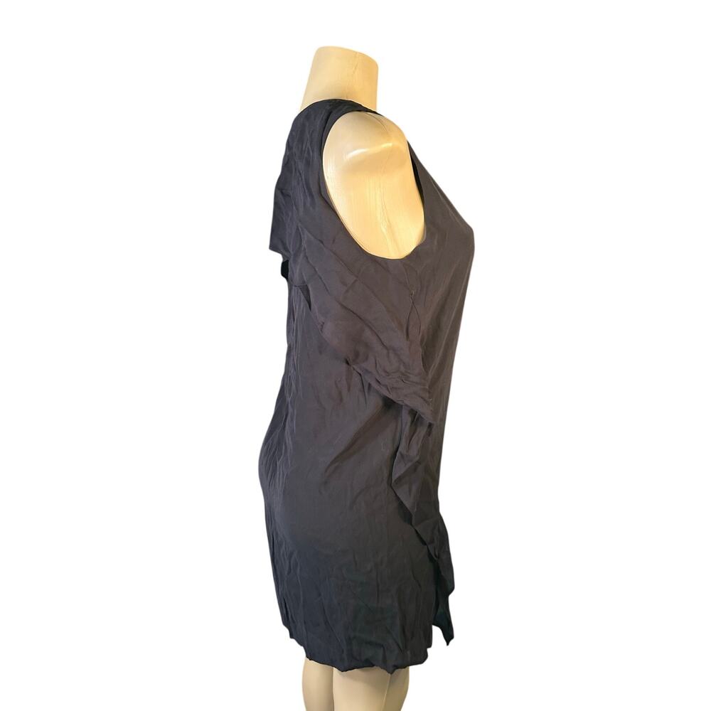 Women S Ramy Brook New York Black Silk Mini Dress Sleeveless V-Neck Ruffle Side - Picture 6 of 7